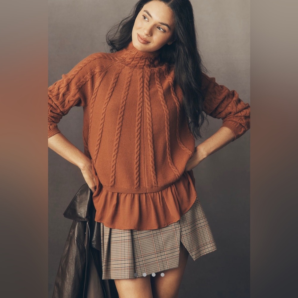 By Anthropologie mock neck sheer mixed media sweater